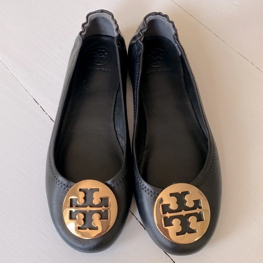 Tory Burch Mini Travel Ballet w/Metal Logo, Napa Leather, size 6.5, NWOT